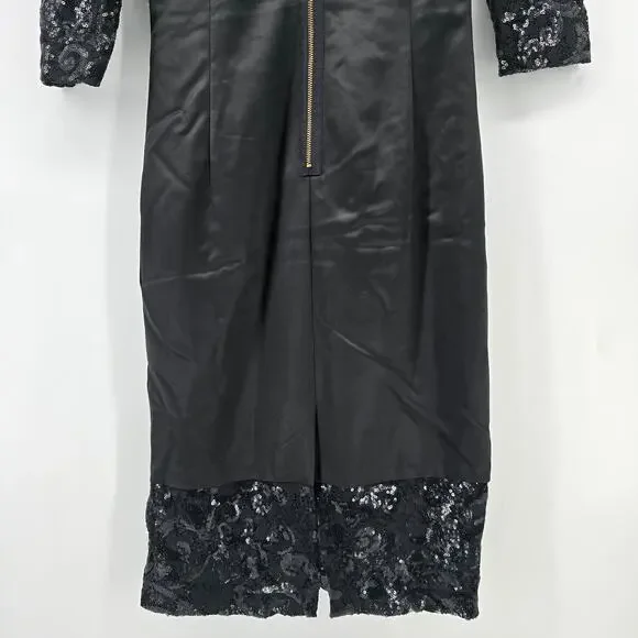 Frankie Morello Gala-Ready Glam Black Satin Sequin Lace Sheath Pencil Dress 40 - Picture 10 of 11